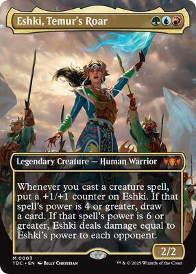 Eshki, Temur's Roar (Borderless) card from Commander: Tarkir: Dragonstorm
