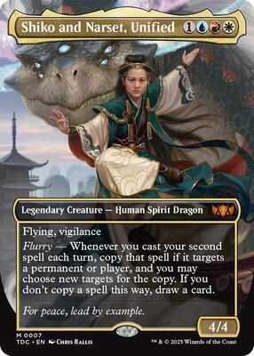 Shiko and Narset, Unified (Borderless) card from Commander: Tarkir: Dragonstorm