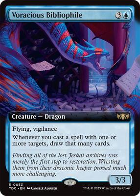 Voracious Bibliophile (Extended Art) card from Commander: Tarkir: Dragonstorm