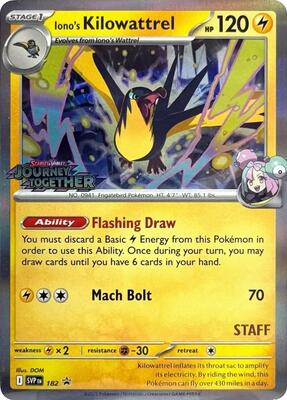 Iono's Kilowattrel - 182 (Prerelease) [Staff] card from SV: Scarlet & Violet Promo Cards