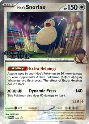 Hop's Snorlax - 184 (Prerelease) [Staff] card from SV: Scarlet & Violet Promo Cards