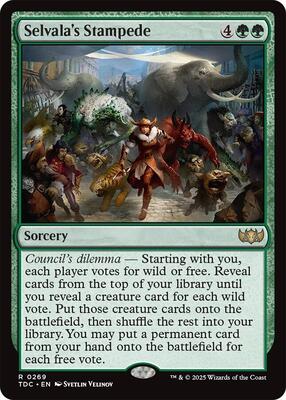 Selvala's Stampede card from Commander: Tarkir: Dragonstorm