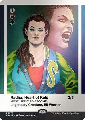 Radha, Heart of Keld (Rainbow Foil) card from Secret Lair Drop Series