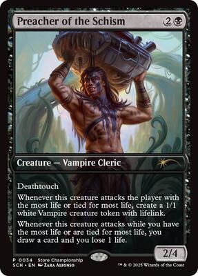 Preacher of the Schism card from Game Day & Store Championship Promos