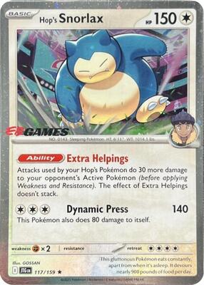 Hop's Snorlax - 117/159 (EB Games) (Cosmos Holo) card from Miscellaneous Cards & Products