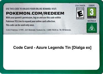 Code Card - Azure Legends Tin [Dialga ex] card from Miscellaneous Cards & Products
