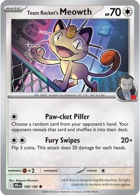 Team Rocket's Meowth card from SV10: Destined Rivals