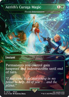 Aerith's Curaga Magic - Heroic Intervention (Rainbow Foil) card from Secret Lair Drop Series