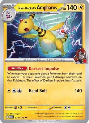 Team Rocket's Ampharos card from SV10: Destined Rivals