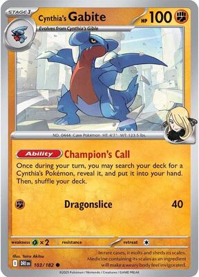 Cynthia's Gabite card from SV10: Destined Rivals