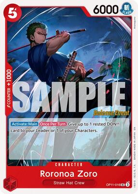 Roronoa Zoro card from A Fist of Divine Speed Release Event Cards