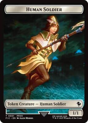 Human Soldier // Hero (0033) Double-Sided Token (Surge Foil) card from Commander: FINAL FANTASY