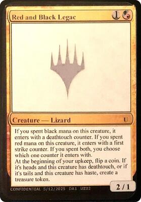 Red and Black Legac card from Un-Known Event Playtest Cards