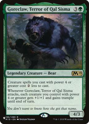 Goreclaw, Terror of Qal Sisma card from The List Reprints