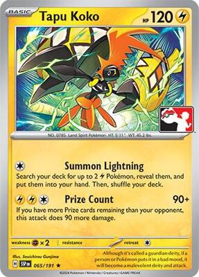 Tapu Koko - 065/191 card from Prize Pack Series Cards