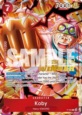 Koby (OP12 Release Event Winner) card from One Piece Promotion Cards