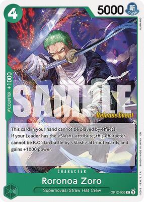 Roronoa Zoro (036) card from Legacy of the Master Release Event Cards
