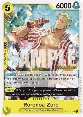 Roronoa Zoro (113) card from Legacy of the Master Release Event Cards