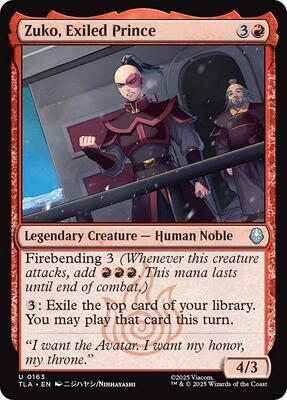 Zuko, Exiled Prince card from Avatar: The Last Airbender