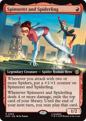 Spinneret and Spiderling (Extended Art) card from Marvel's Spider-Man
