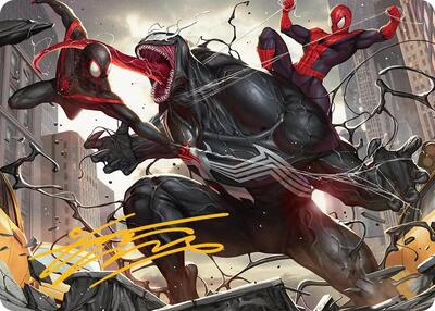 Terrific Team-Up Art Card (Gold-Stamped Signature) card from Art Series: Marvel's Spider-Man