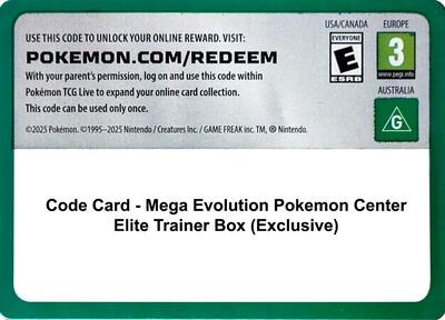 Code Card - Mega Evolution Pokemon Center Elite Trainer Box (Exclusive) card from ME01: Mega Evolution