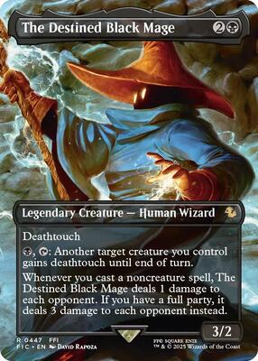The Destined Black Mage (Borderless) card from Commander: FINAL FANTASY