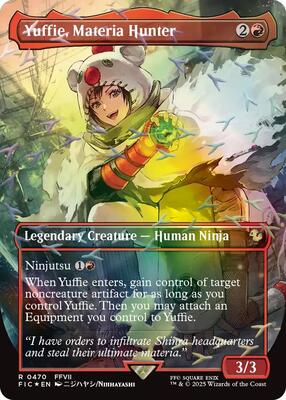 Yuffie, Materia Hunter (Borderless) (Chocobo Track Foil) card from Commander: FINAL FANTASY