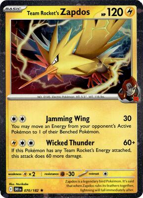 Team Rocket's Zapdos - 070/182 (Cosmos Holo) card from Miscellaneous Cards & Products