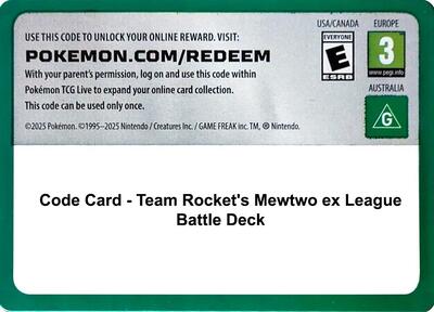 Code Card - Team Rocket's Mewtwo ex League Battle Deck card from Miscellaneous Cards & Products