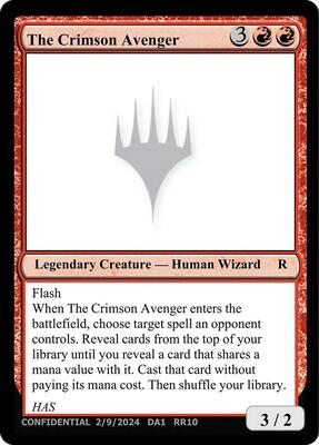 The Crimson Avenger card from Un-Known Event Playtest Cards