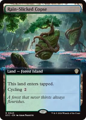 Rain-Slicked Copse (Extended Art) card from Commander: Lorwyn Eclipsed