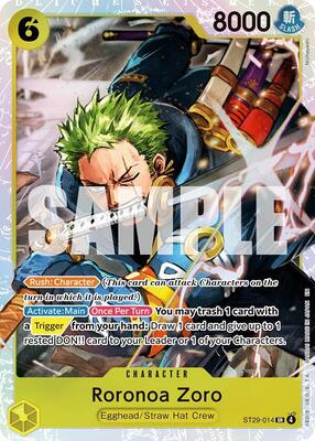 Roronoa Zoro card from Starter Deck 29: Egghead