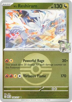 N's Reshiram (Poke Ball) card from ME: Ascended Heroes