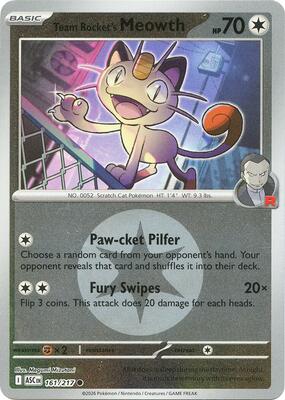 Team Rocket's Meowth (Energy Symbol Pattern) card from ME: Ascended Heroes