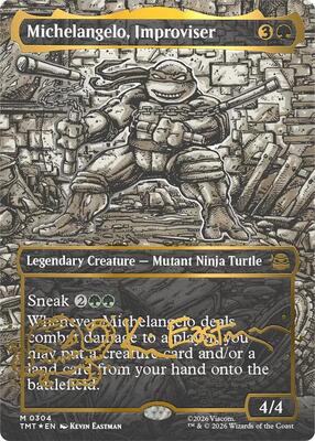 Michelangelo, Improviser (Borderless) (Gold-Stamped Signature) card from Teenage Mutant Ninja Turtles