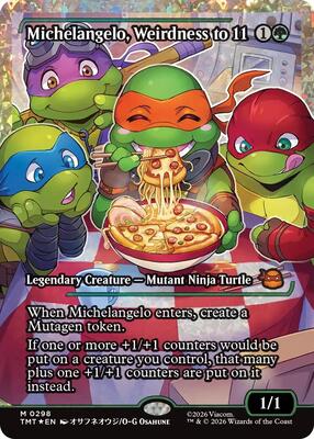 Michelangelo, Weirdness to 11 (Showcase) (Fracture Foil) card from Teenage Mutant Ninja Turtles