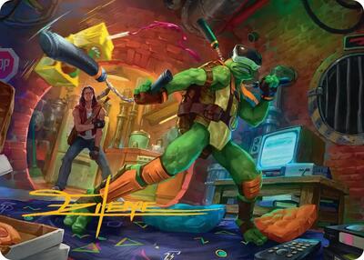 Michelangelo, Game Master Art Card (Gold-Stamped Signature) card from Art Series: Teenage Mutant Ninja Turtles