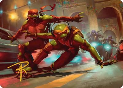 Raph & Mikey, Troublemakers Art Card (Gold-Stamped Signature) card from Art Series: Teenage Mutant Ninja Turtles
