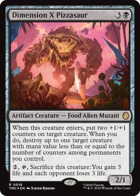 Dimension X Pizzasaur (Surge Foil) card from Commander: Teenage Mutant Ninja Turtles