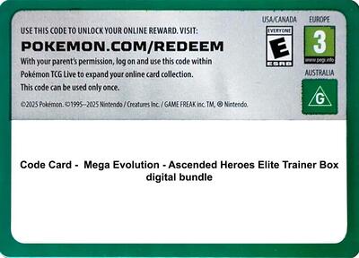 Code Card - Ascended Heroes Elite Trainer Box digital bundle card from ME: Ascended Heroes
