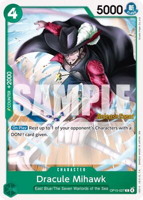 Dracule Mihawk card from Adventure on Kami's Island Release Event Cards