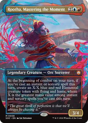 Rootha, Mastering the Moment (Borderless) card from Commander: Secrets of Strixhaven