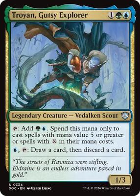 Troyan, Gutsy Explorer card from Commander: Secrets of Strixhaven