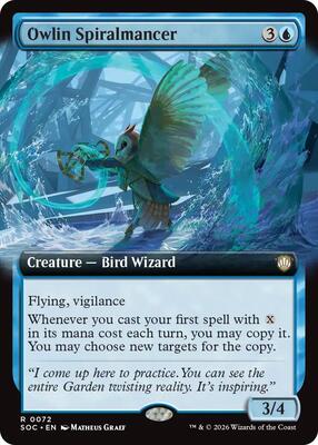 Owlin Spiralmancer (Extended Art) card from Commander: Secrets of Strixhaven