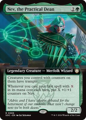 Nev, the Practical Dean (Extended Art) card from Commander: Secrets of Strixhaven