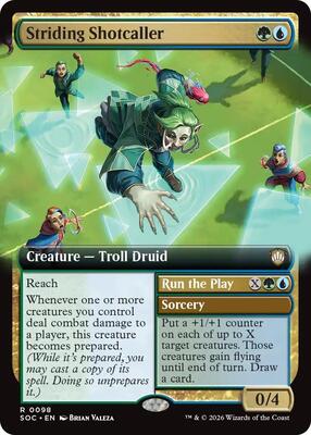 Striding Shotcaller (Extended Art) card from Commander: Secrets of Strixhaven