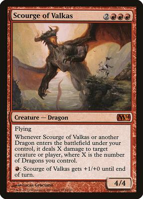 Scourge of Valkas card from Magic 2014 (M14)