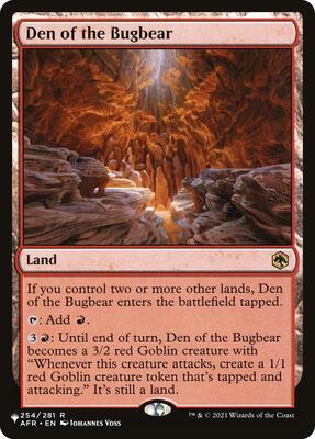Den of the Bugbear card from The List Reprints
