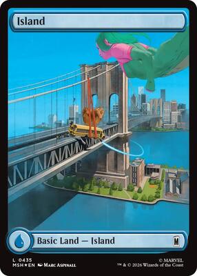 Island (0435) (Surge Foil) card from Marvel Super Heroes